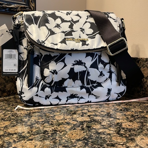 Karl Lagerfeld Paris Cara White/Black Floral Crossbody Retail 168.00 NWT - Picture 4 of 13